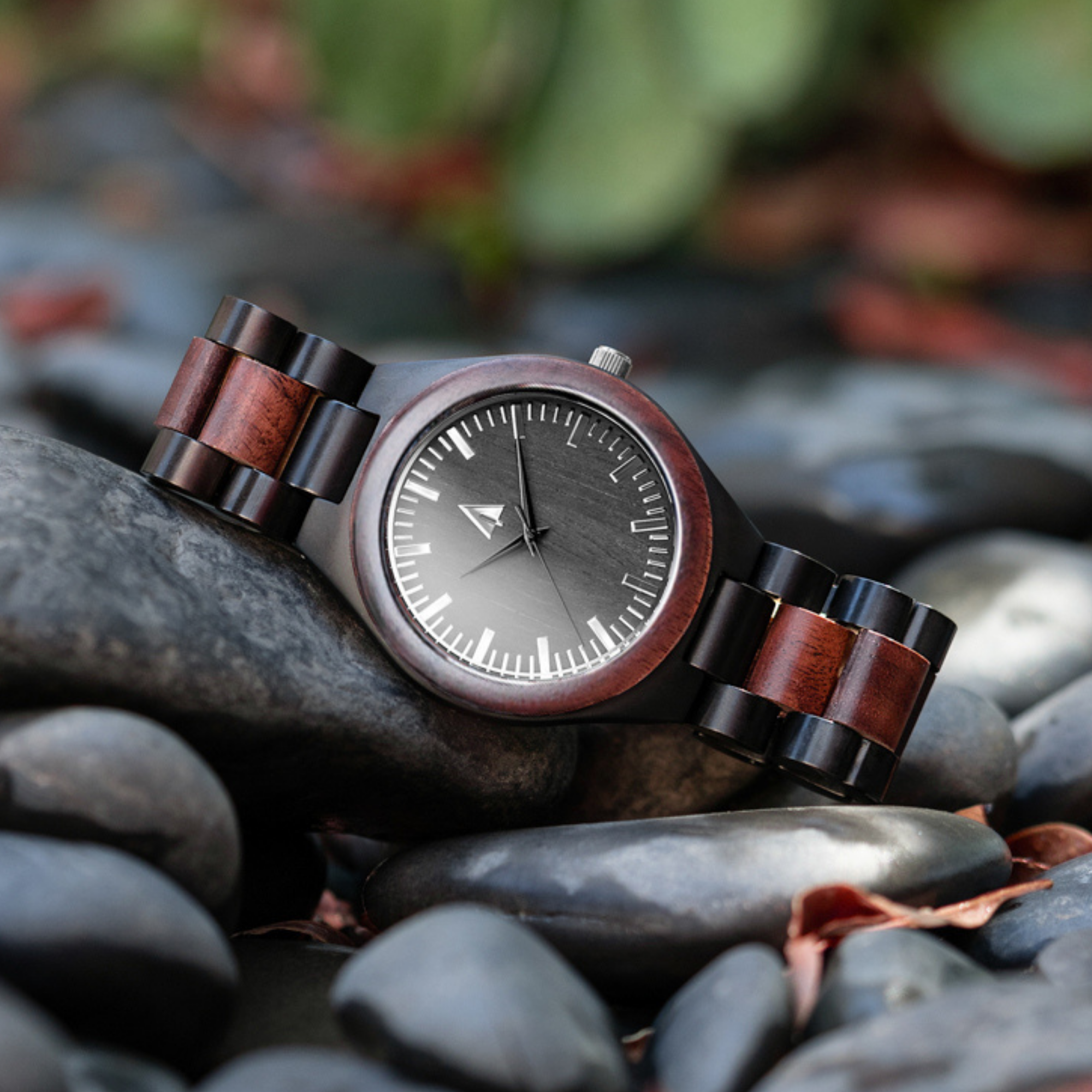 redwood watch with black stainless steel