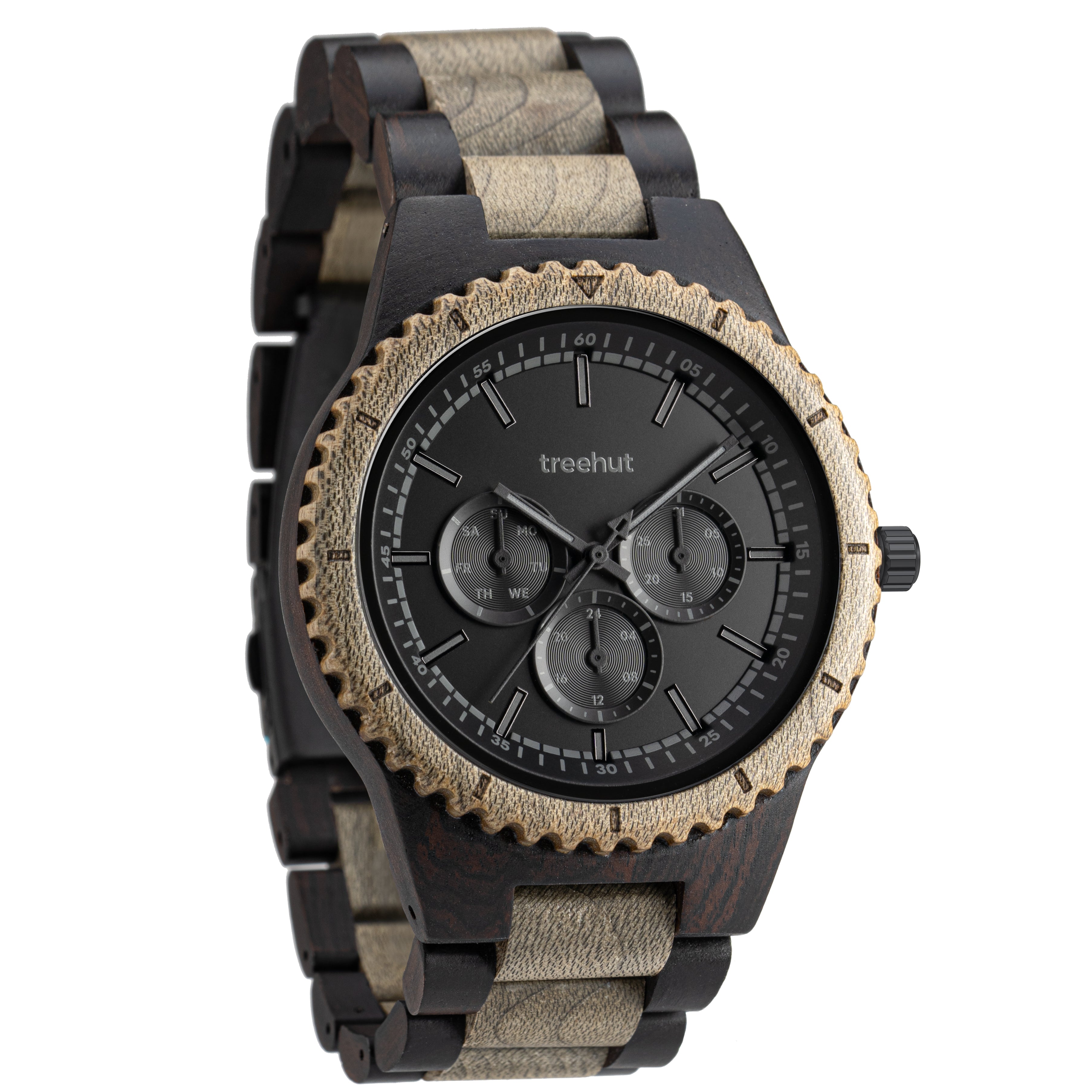Classic Multifunction Silver Maple Black Men's Wooden Watch