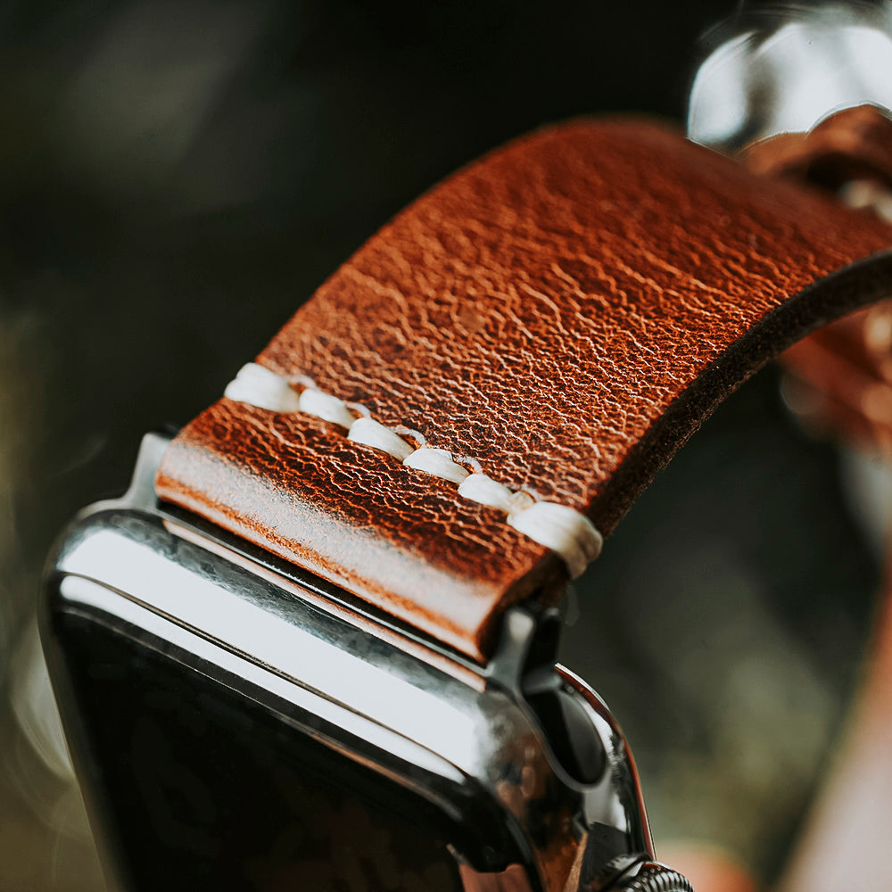 Apple Strap Cognac Leather Silver