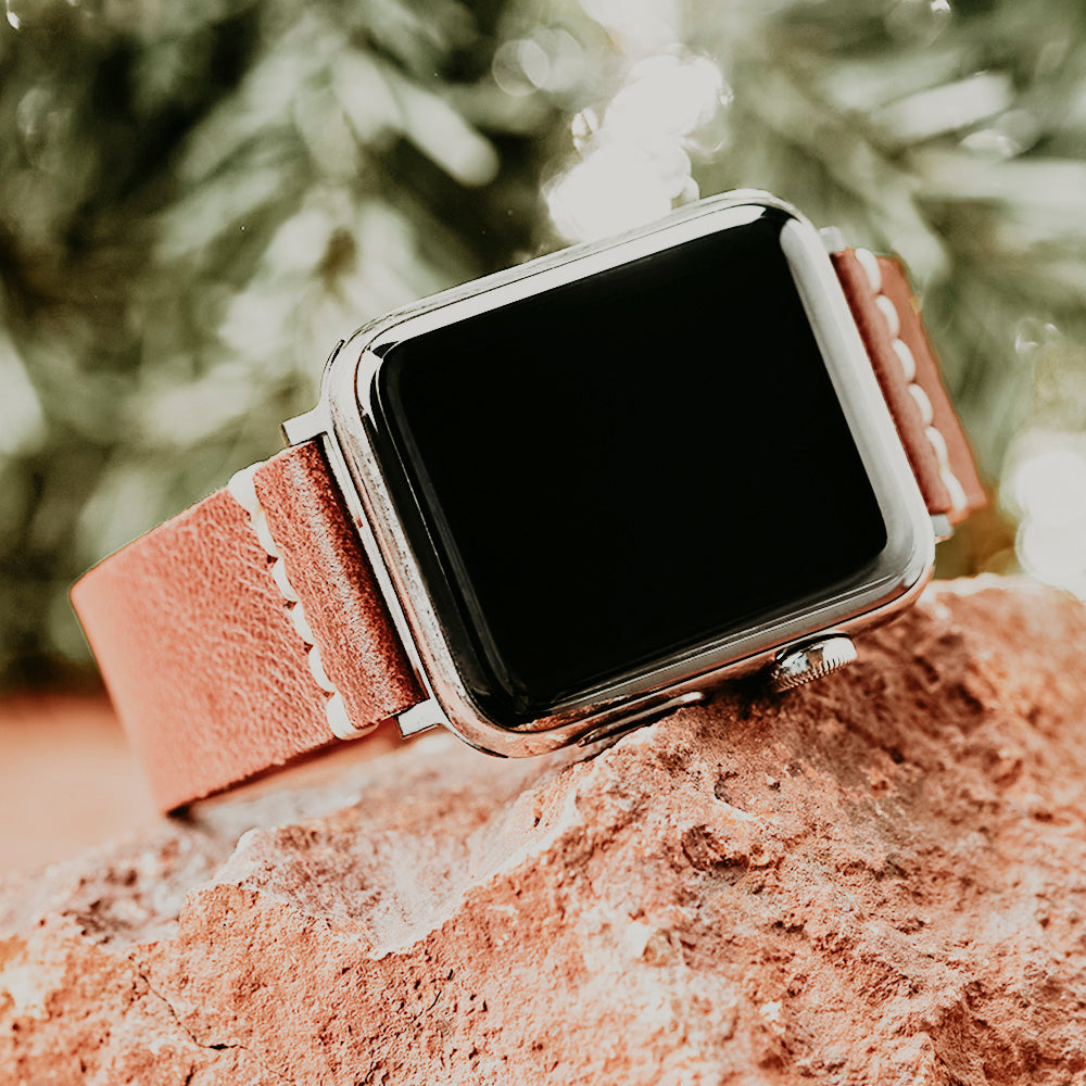 Apple Strap Cognac Leather Silver