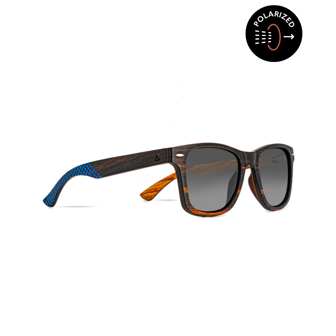 Bali Ebony Checkered Blue Men's Wooden Sunglasses