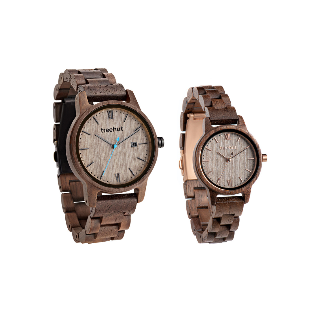 Couples Odyssey Cathaya Walnut Couples Wooden Watch