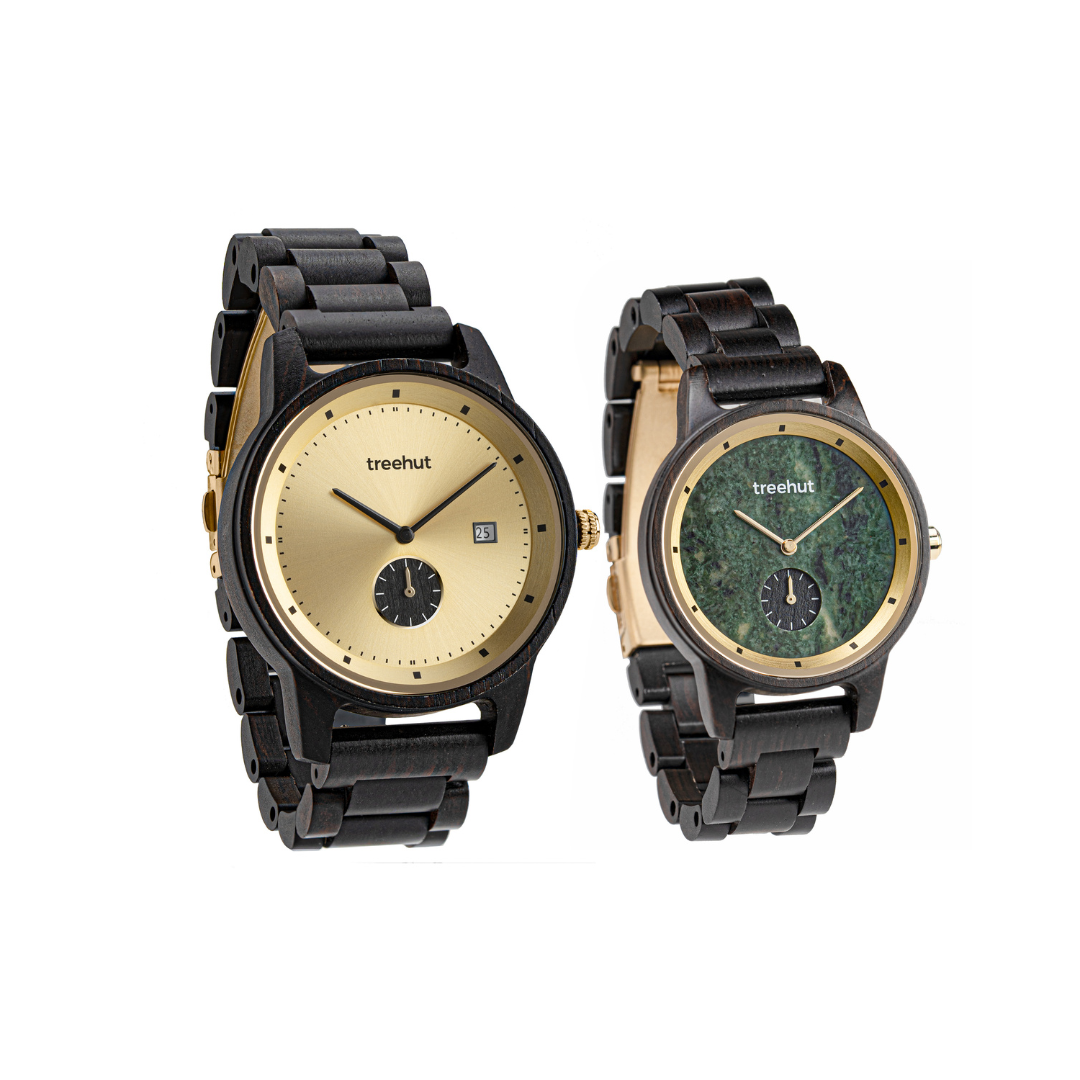Couples Ebony Gold Couples Wooden Watch