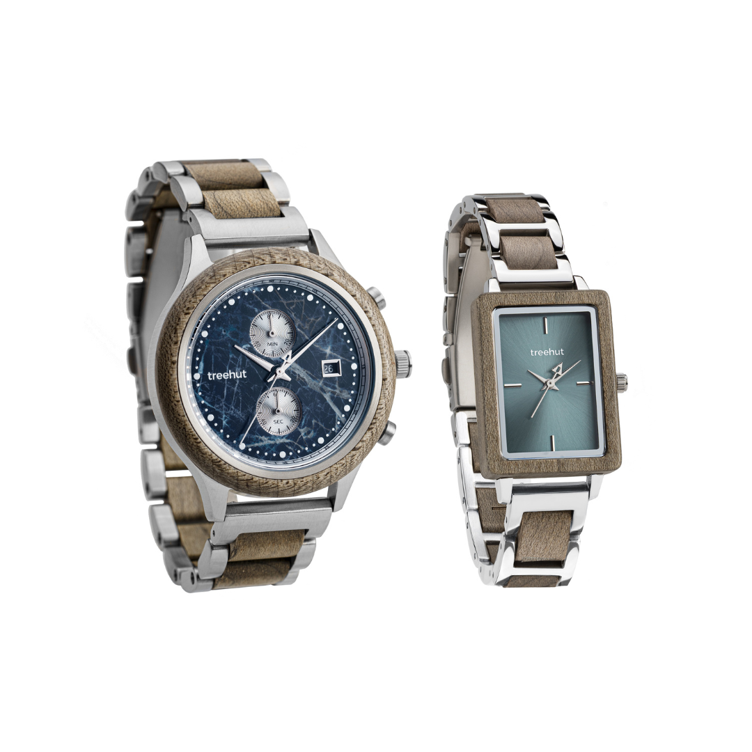 Couples Silver Maple Blue Couples Wooden Watch