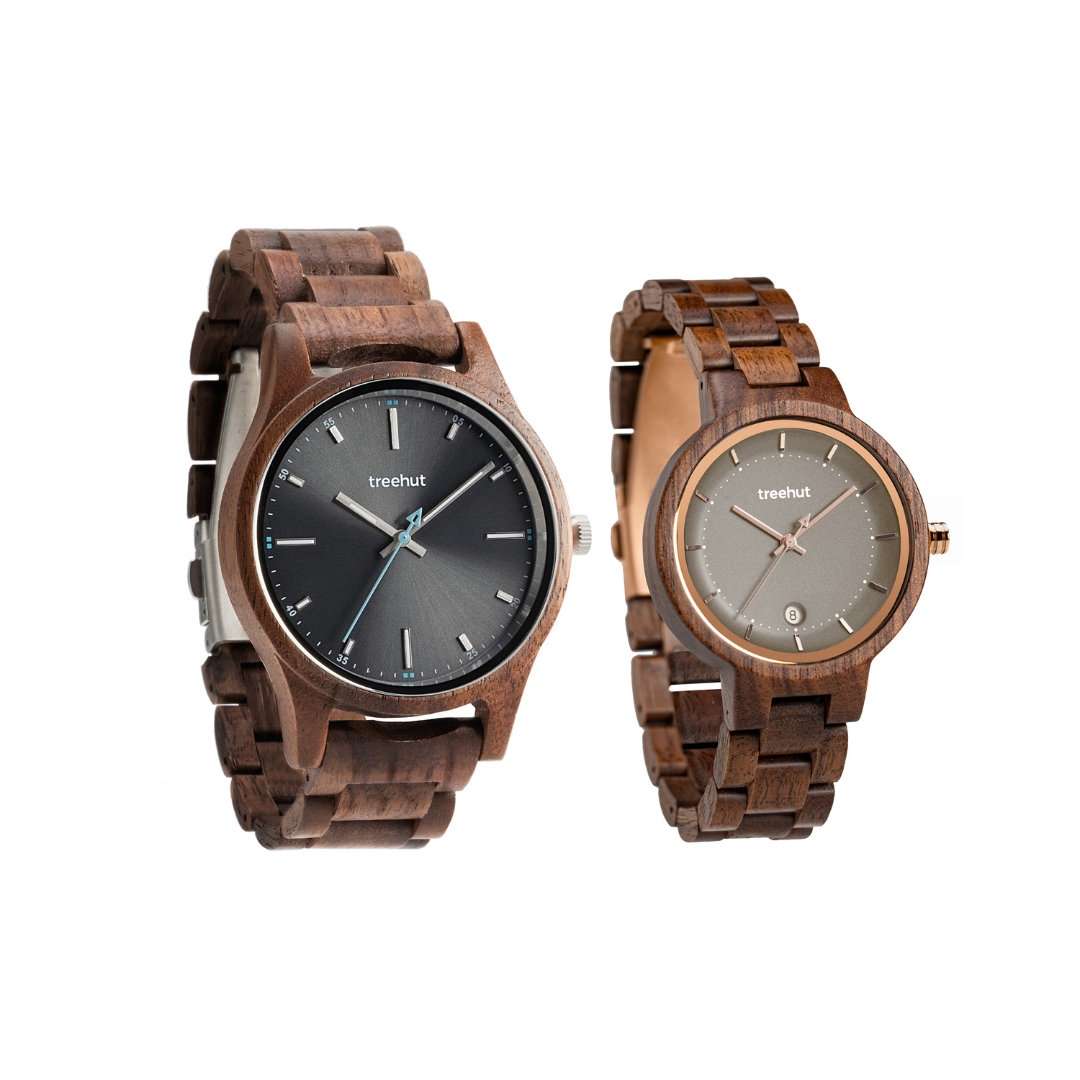 Couples Walnut Grey Couples Wooden Watch