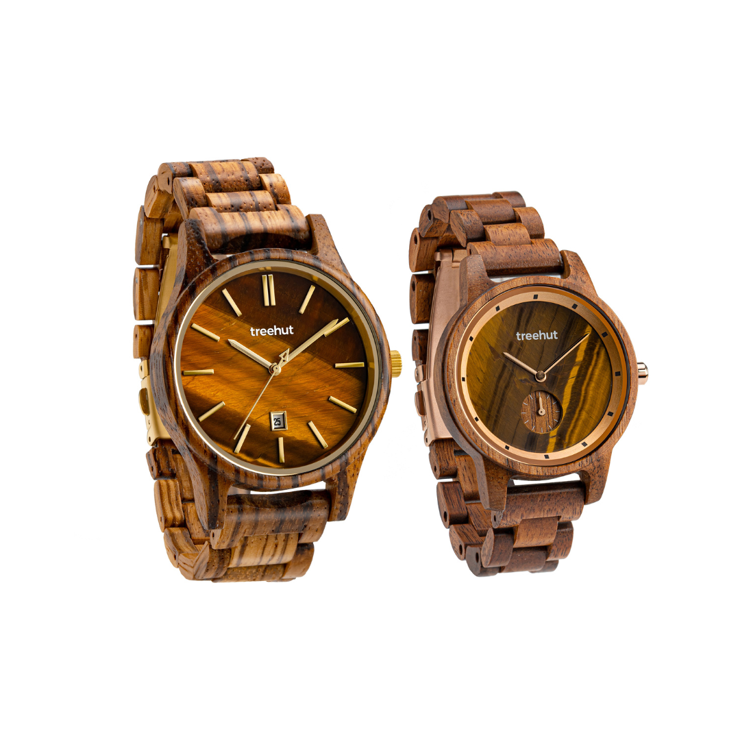 Couples Zebrawood Tiger Eye Couples Wooden Watch