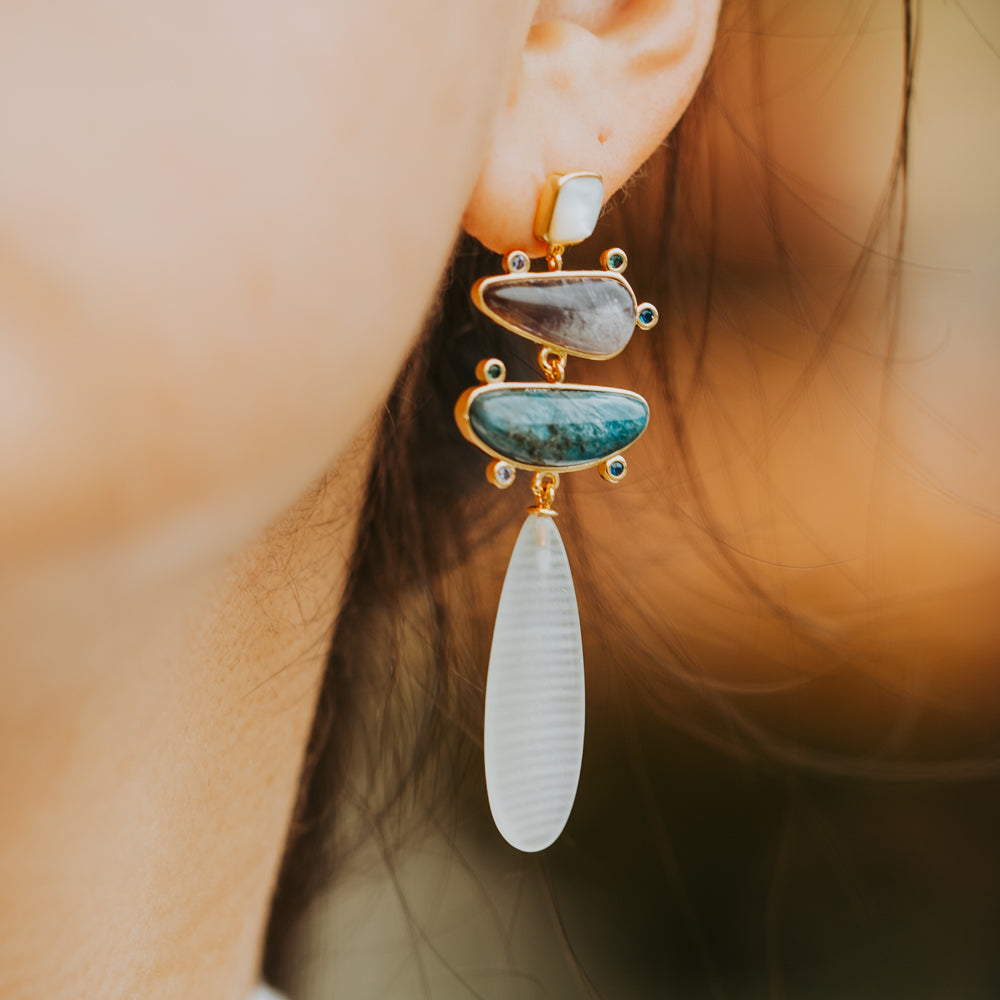 woman wearing Serenity Cascade Earrings
