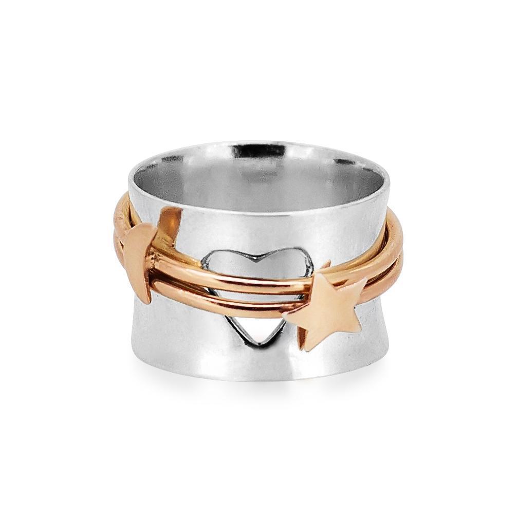 Moon+Star Spinner Ring Women's Engraved Ring
