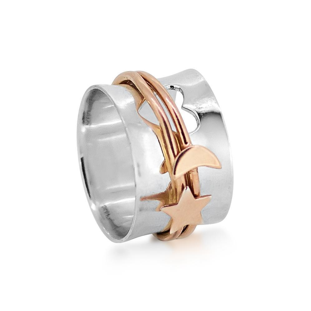 Moon+Star Spinner Ring Women's Engraved Ring