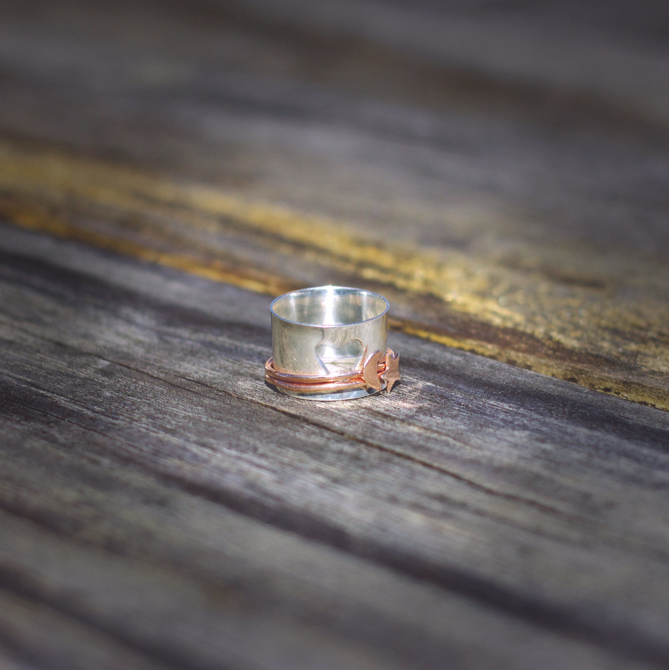 Moon+Star Spinner Ring Women's Engraved Ring