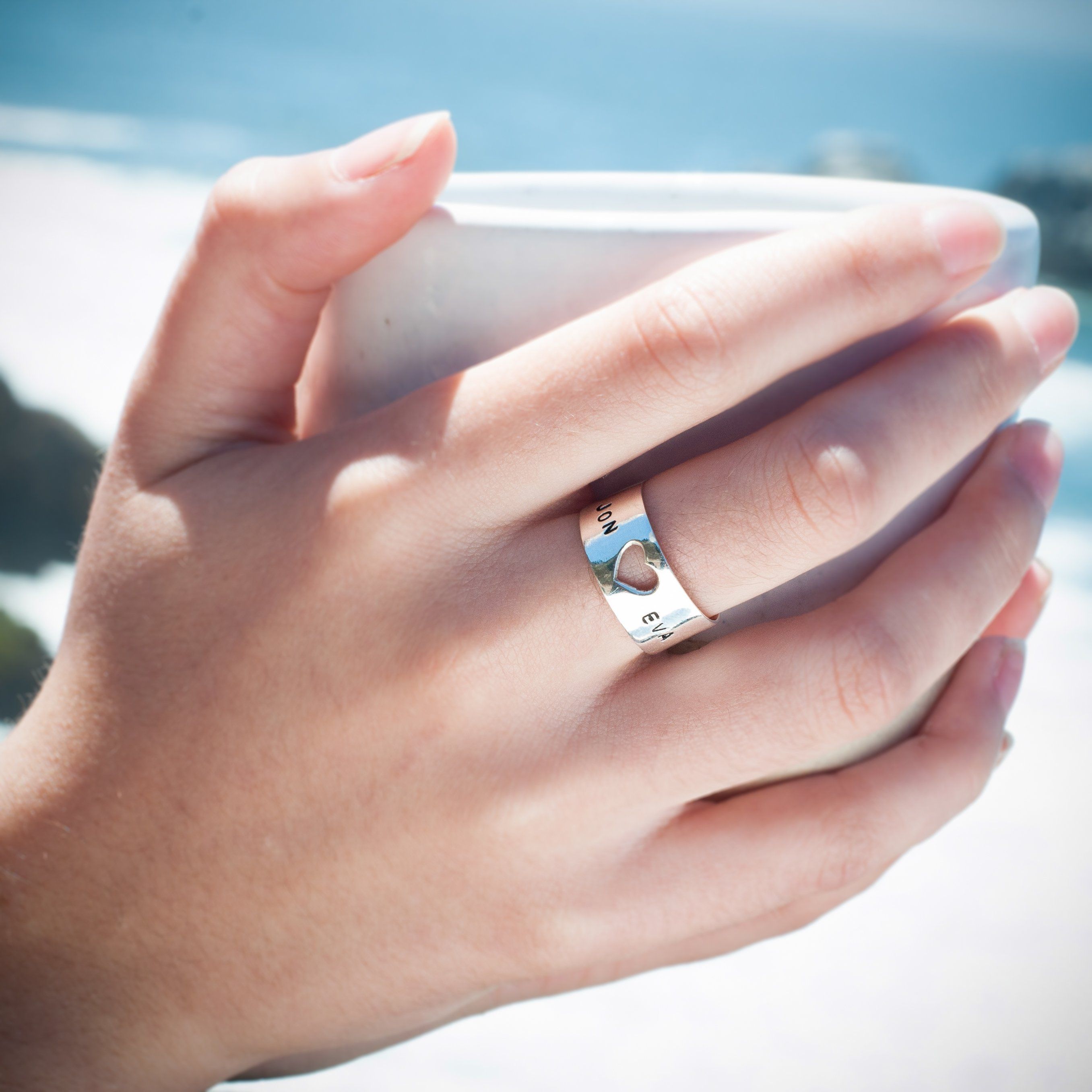 Open your Heart Silver Ring Women's Engraved Ring