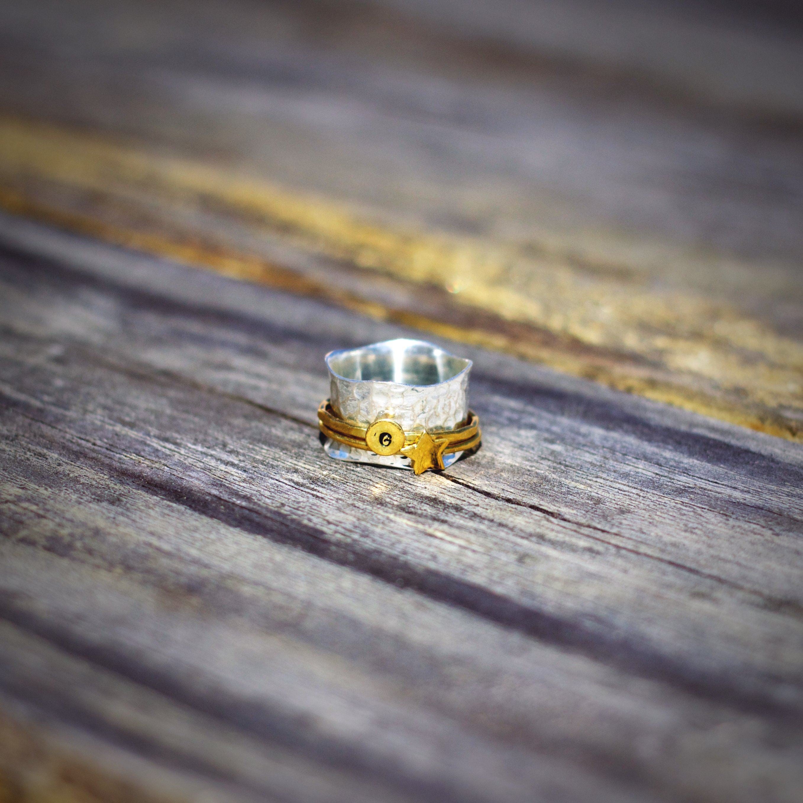 Stardust Initial Ring Women's Engraved Ring