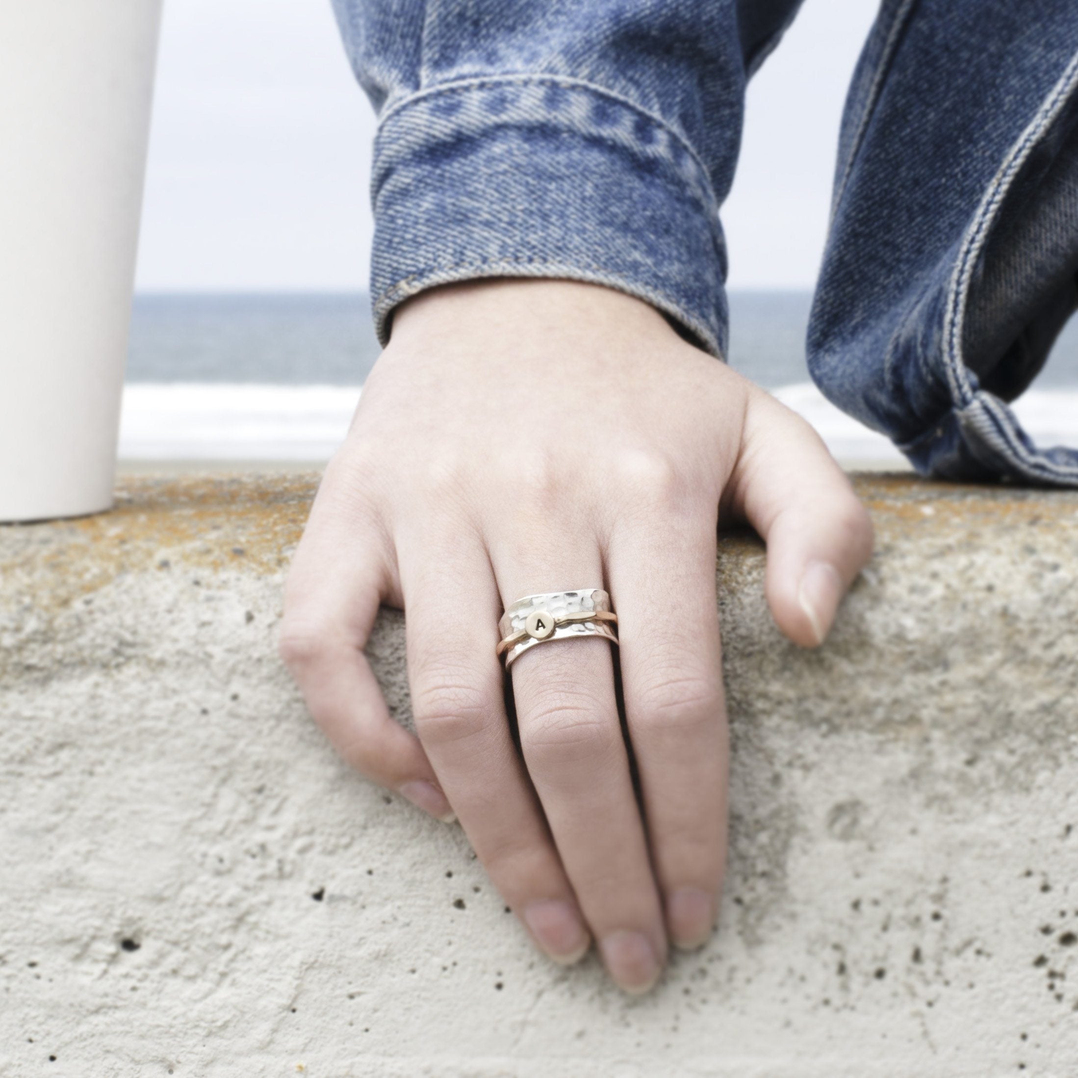 Seashell Initial Ring Women's Engraved Ring