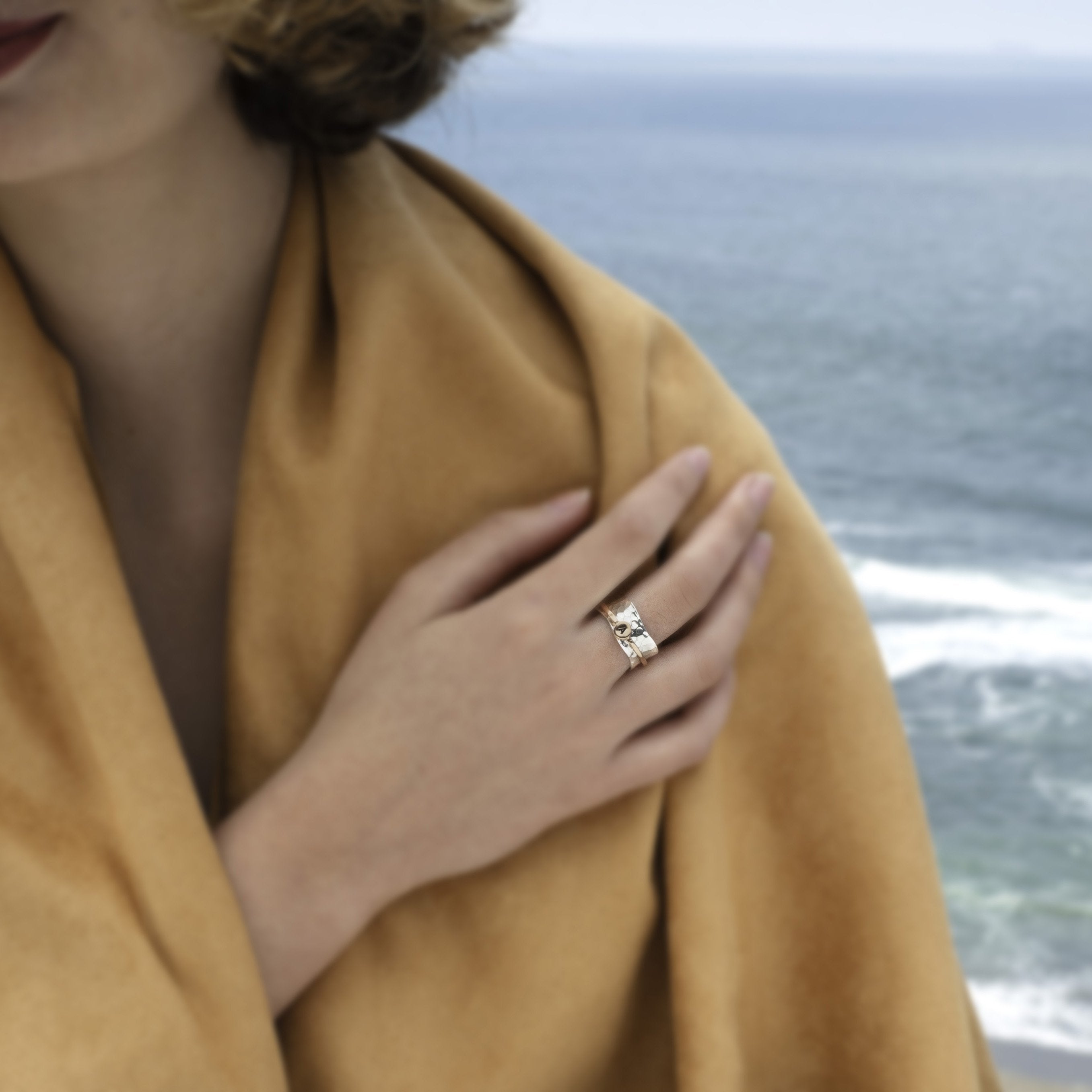 Seashell Initial Ring Women's Engraved Ring