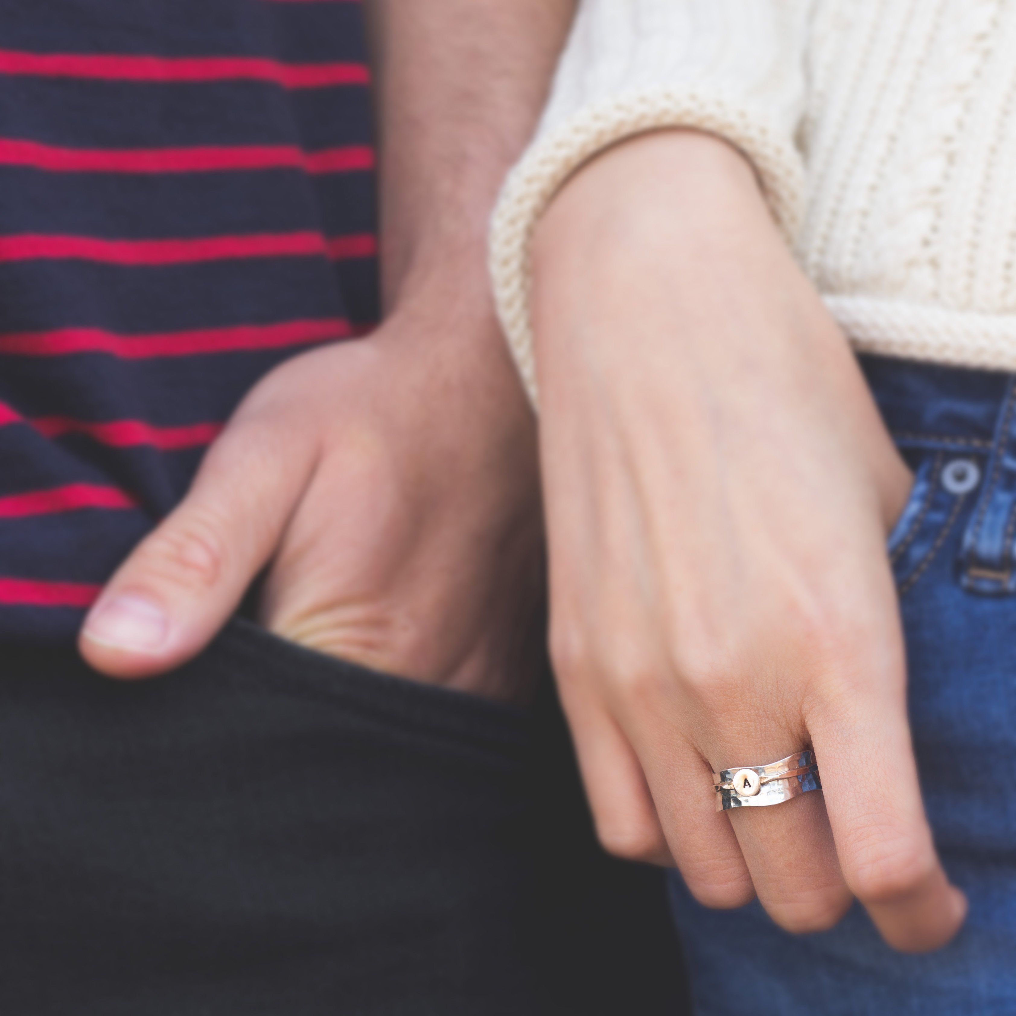 Seashell Initial Ring Women's Engraved Ring