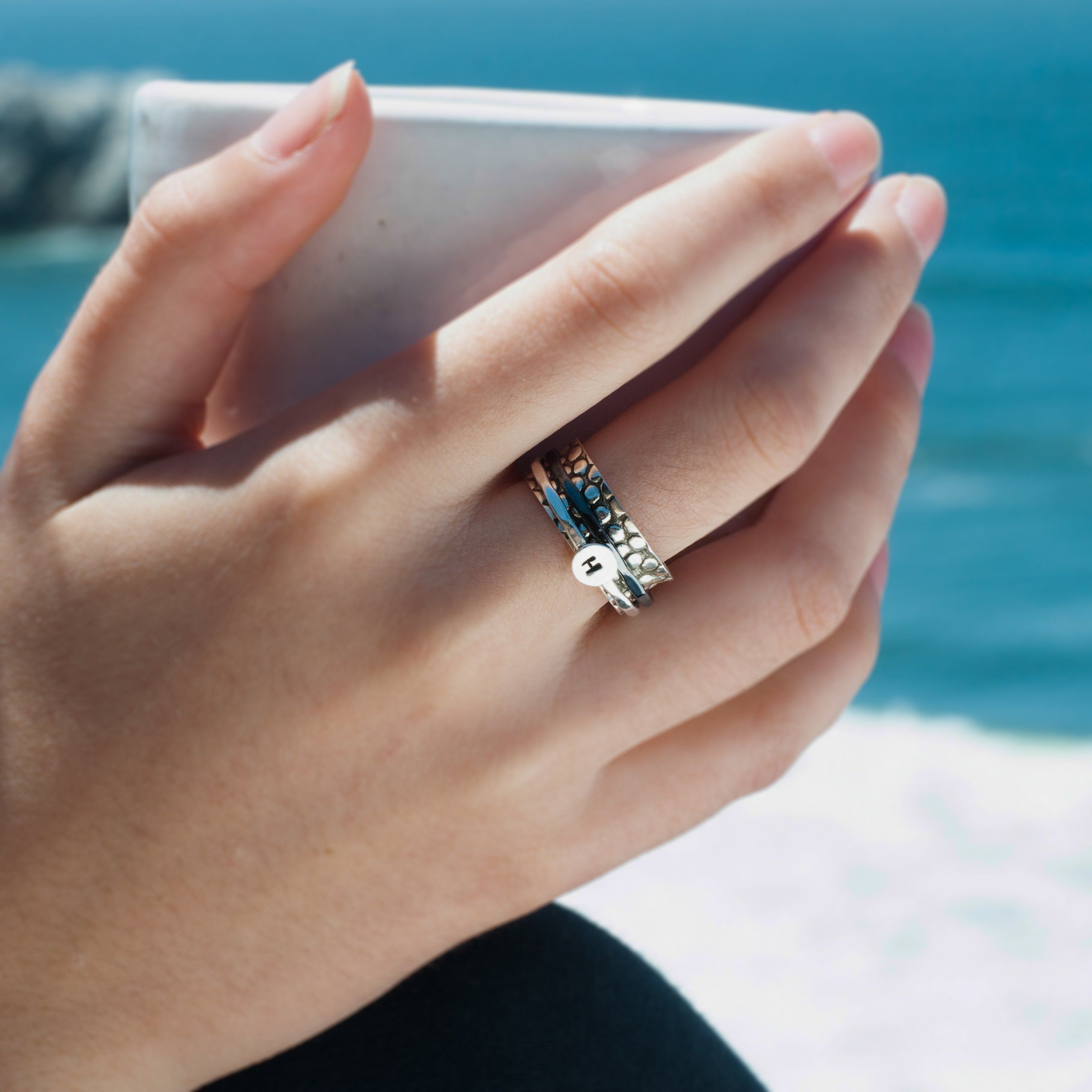 Armor Initial Ring Women's Engraved Ring