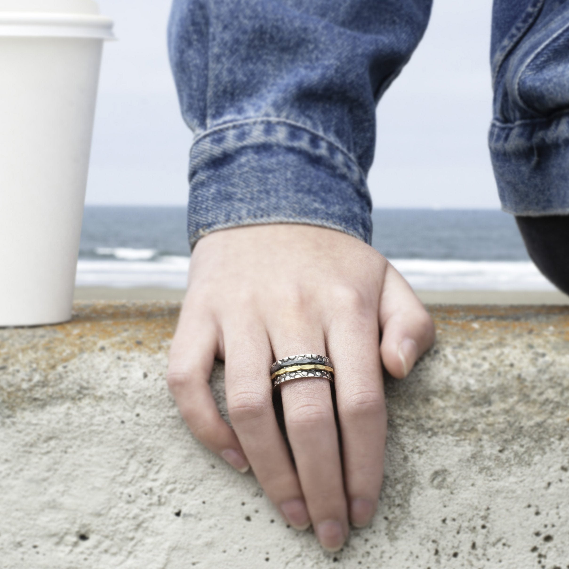 Pebble Beach Spinner Ring Women's Engraved Ring