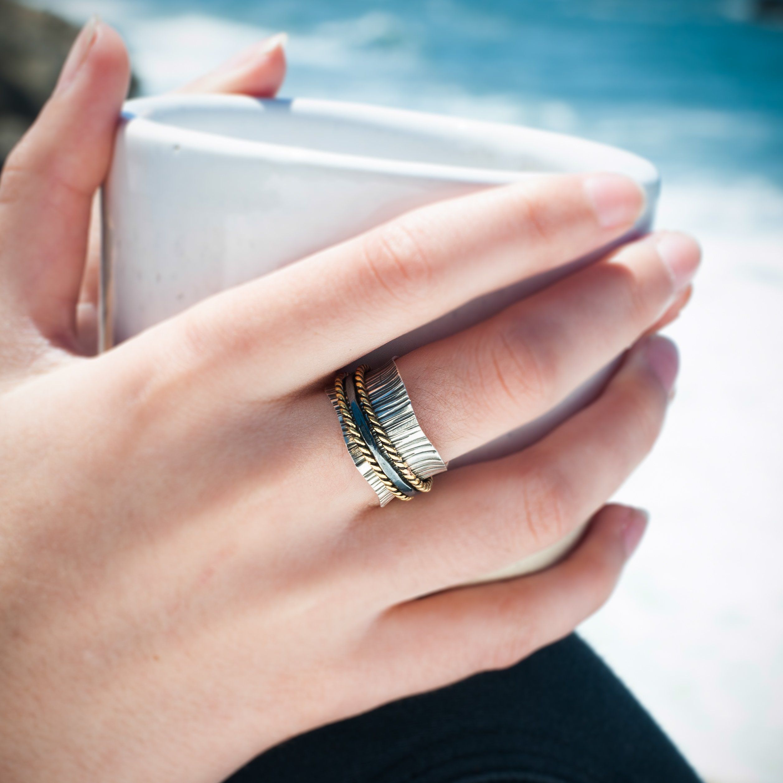 Trilogy Spinner Ring Women's Engraved Ring