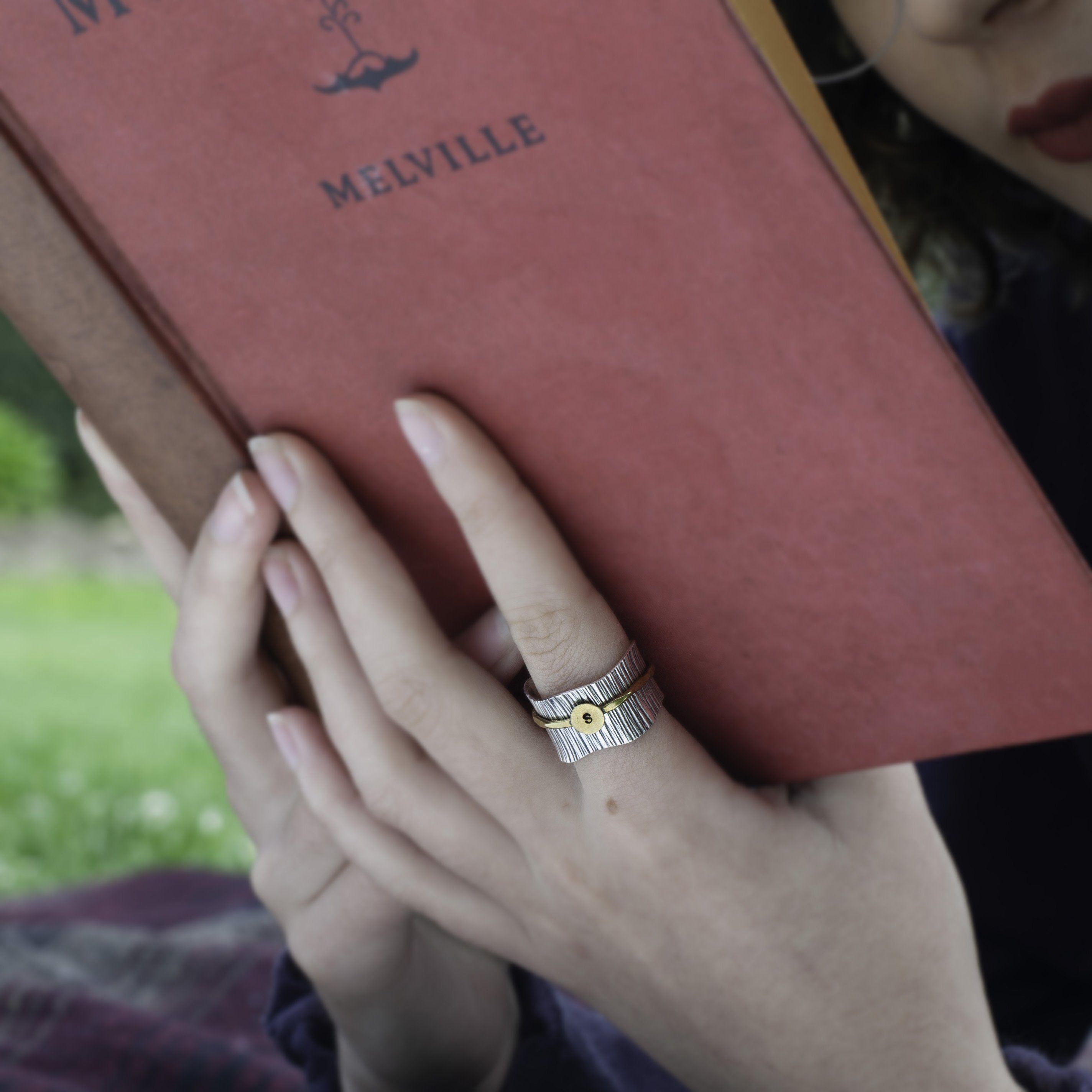 Driftwood Initial Ring Women's Engraved Ring