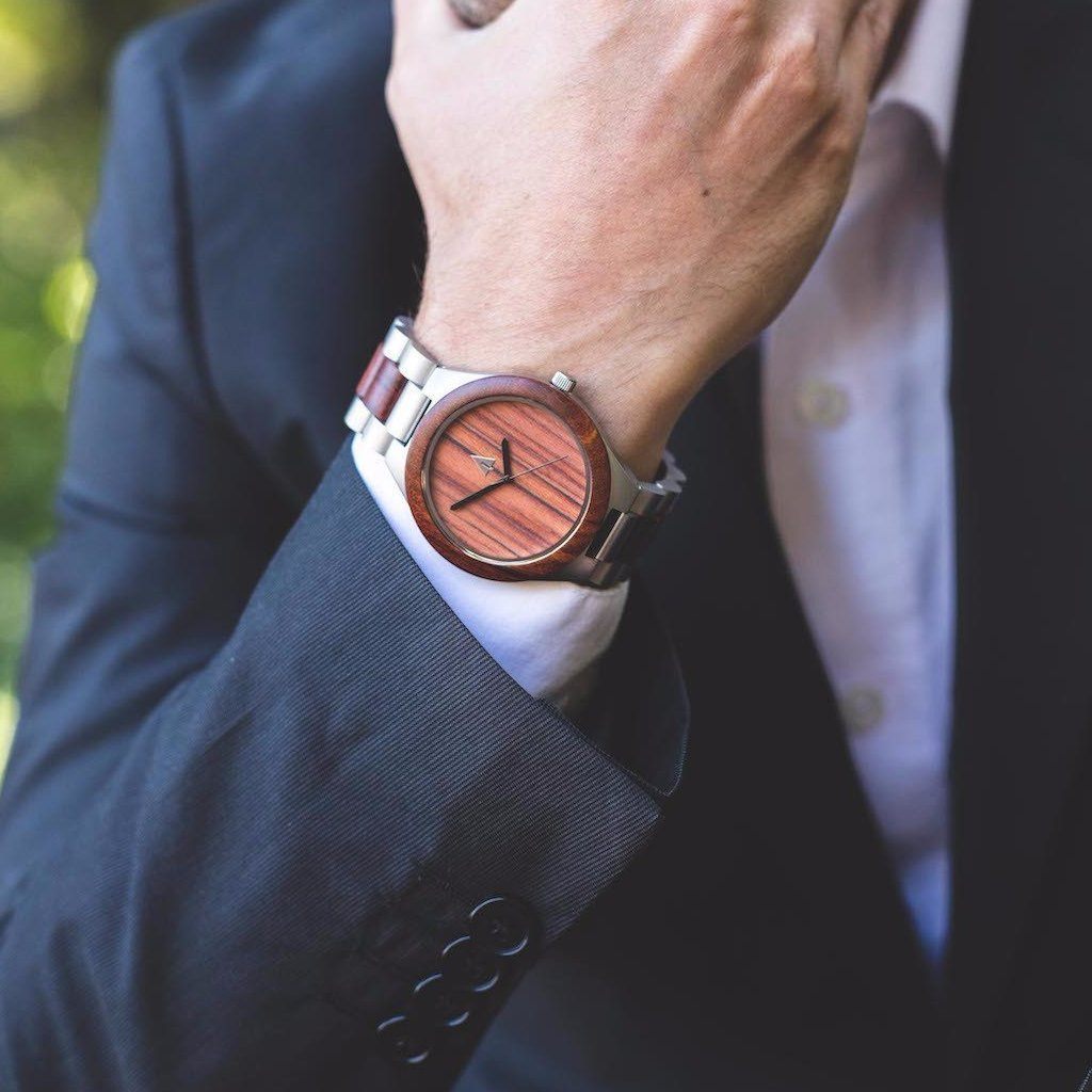man wearing redwood watch
