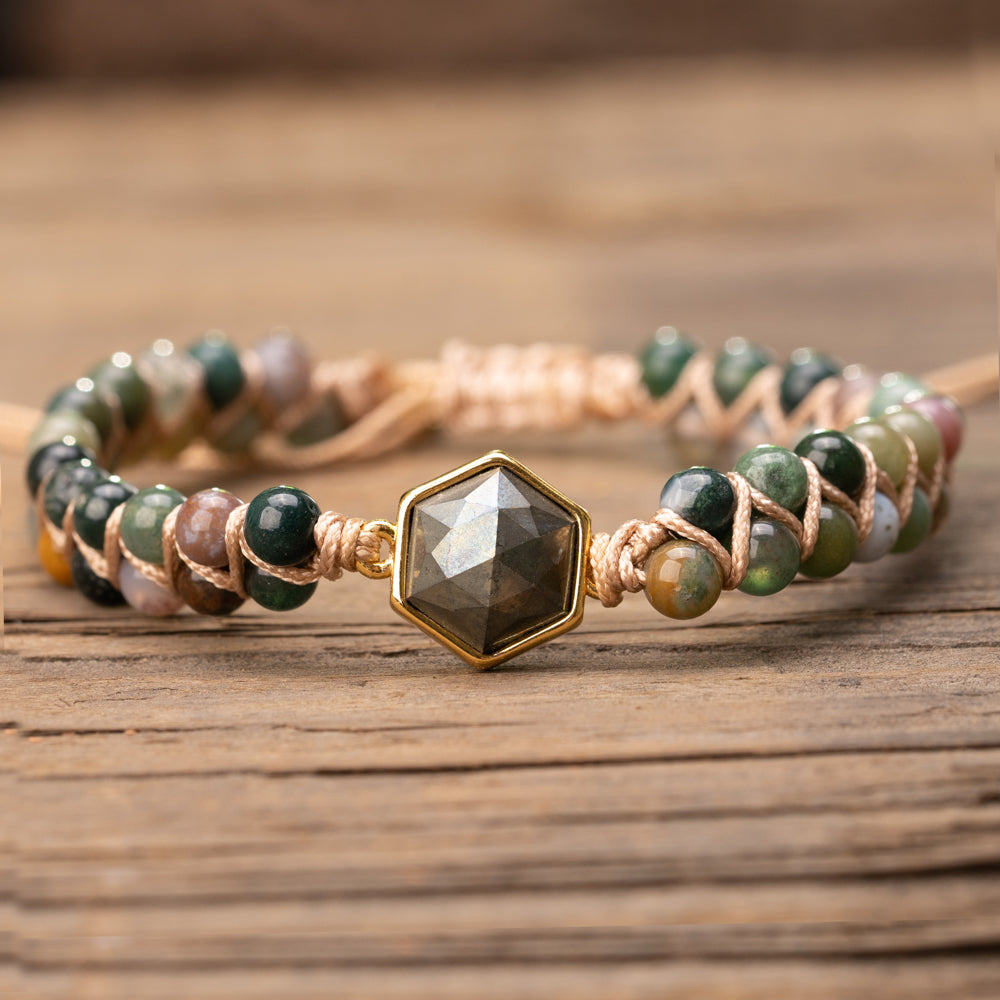 Natural pyrite stone beaded bracelet for her with African Turquoise Stones by Treehut