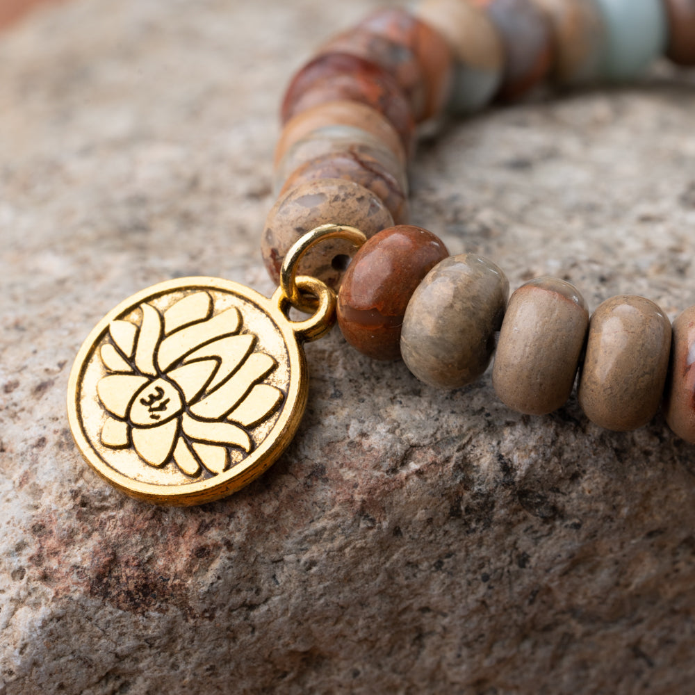 jasper stone bracelet with lotus charm