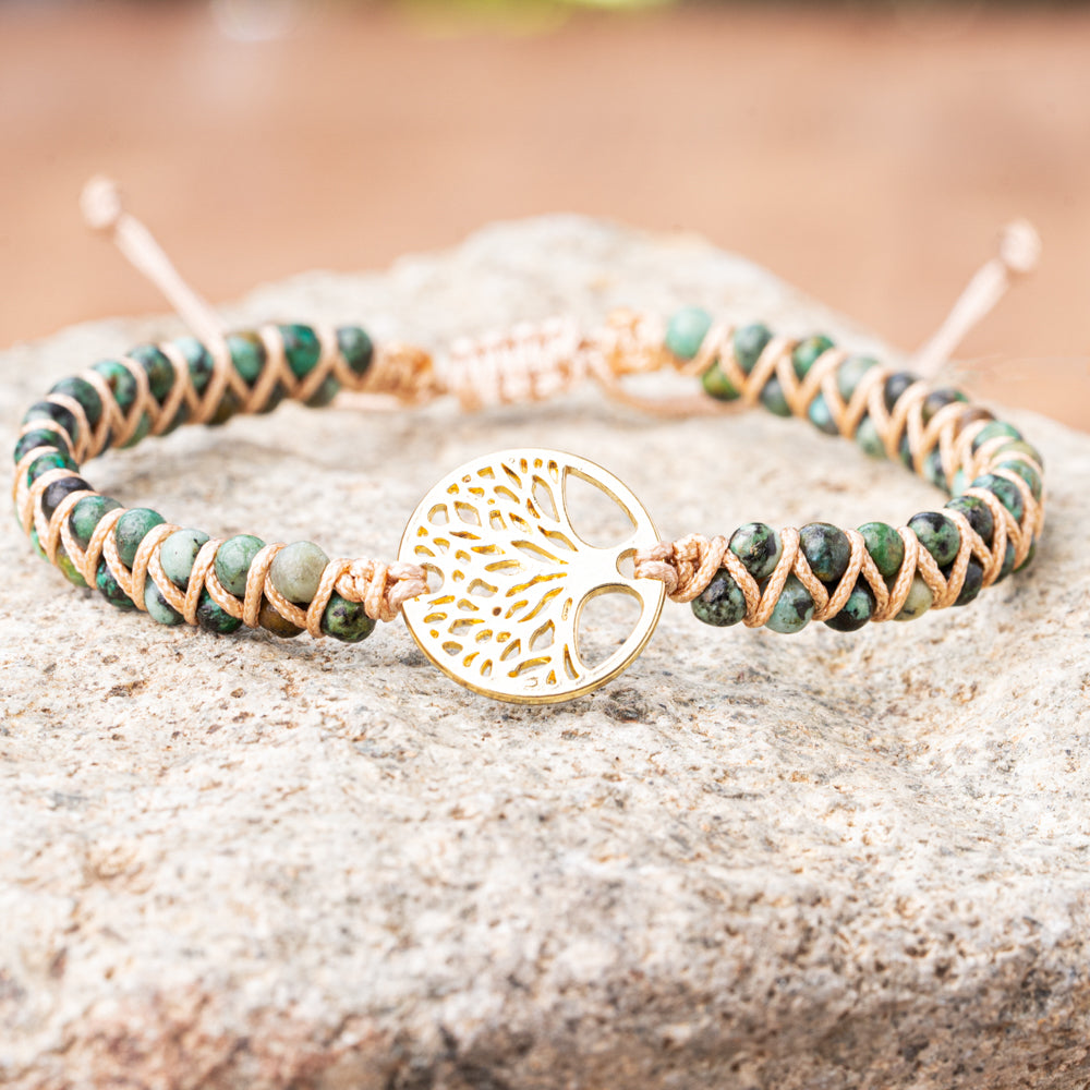 Treehut green jasper stone braided natural stone beads bracelet by treehut