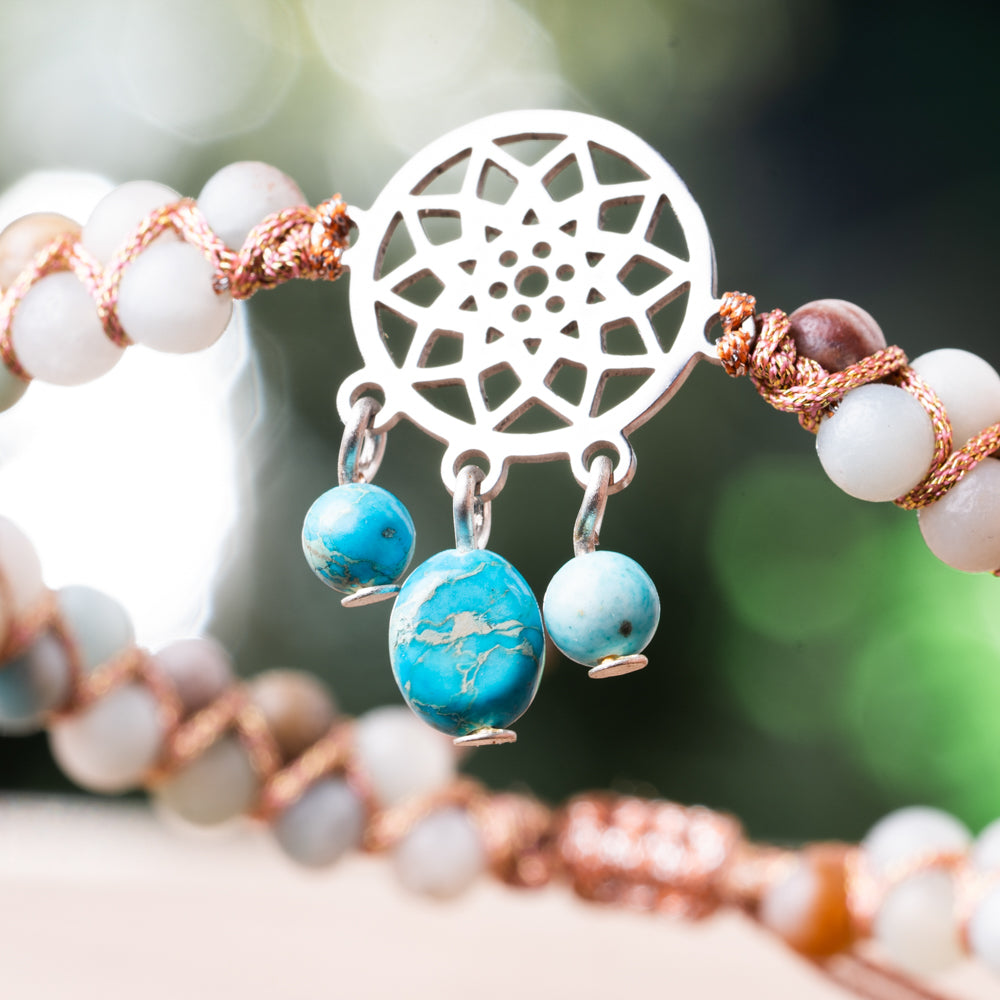 amazonite bead bracelet with dream catcher charm