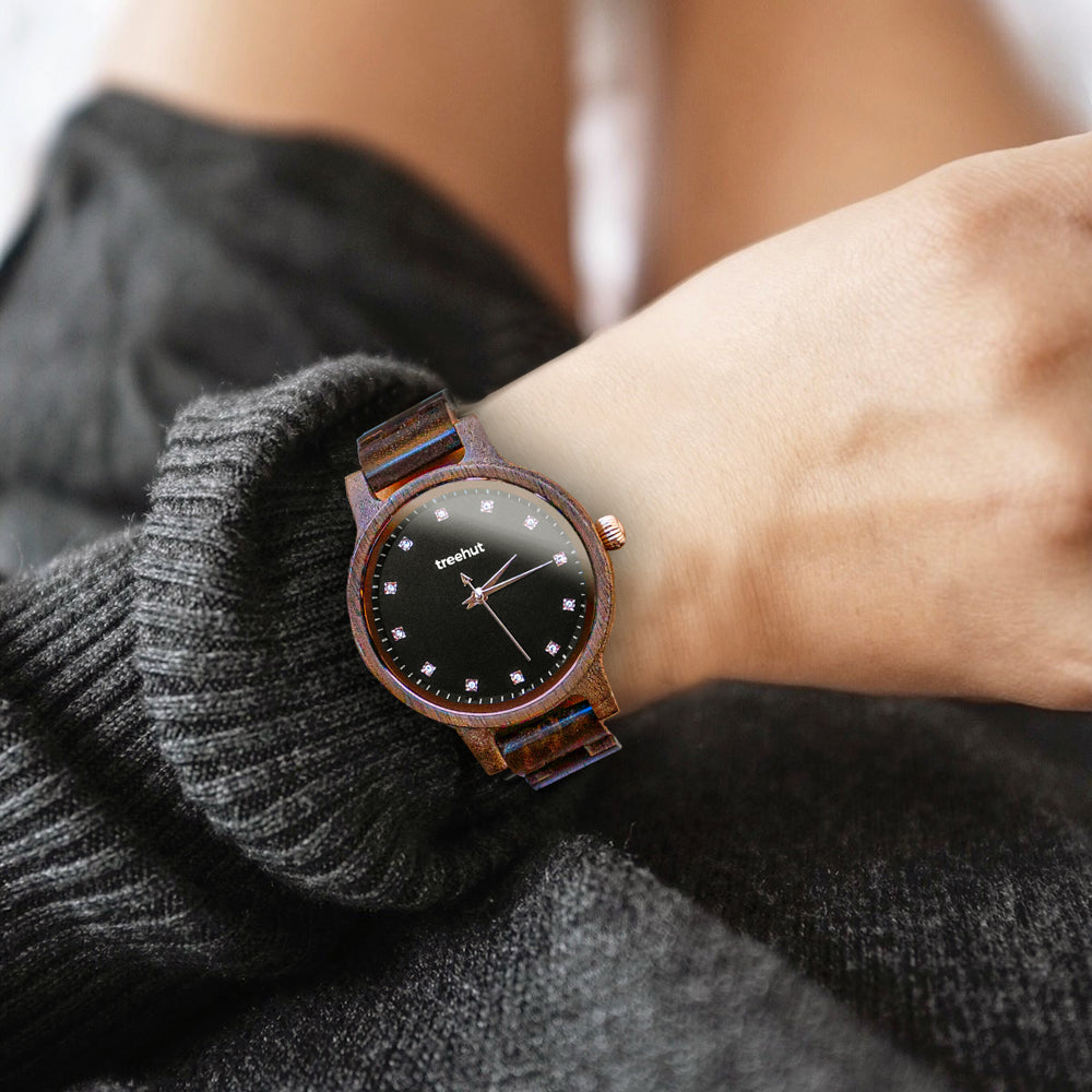 Emma Walnut Noir Women's Wooden Watch