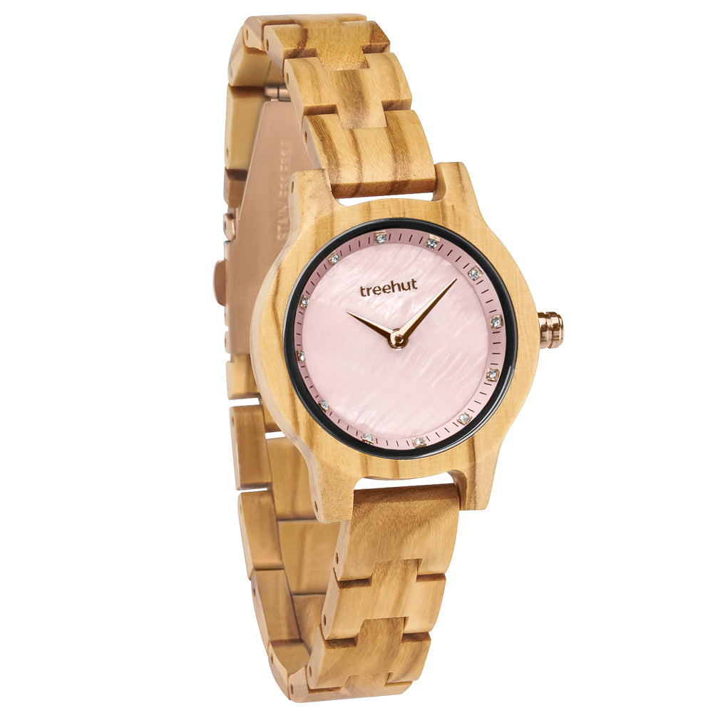 Pearl Petite Olive Rose Gold Women's Wooden Watch