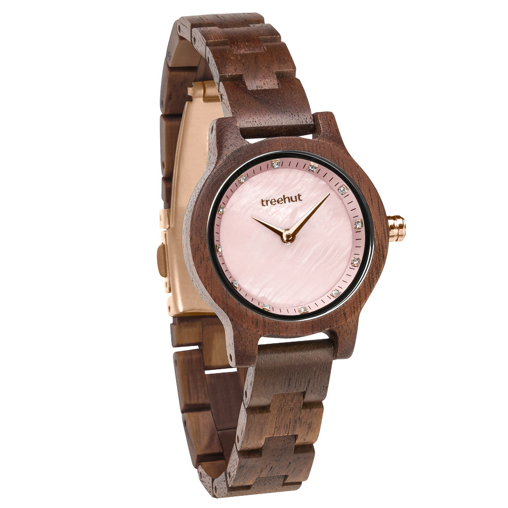 Pearl Petite Walnut Rose Gold Women's Wooden Watch