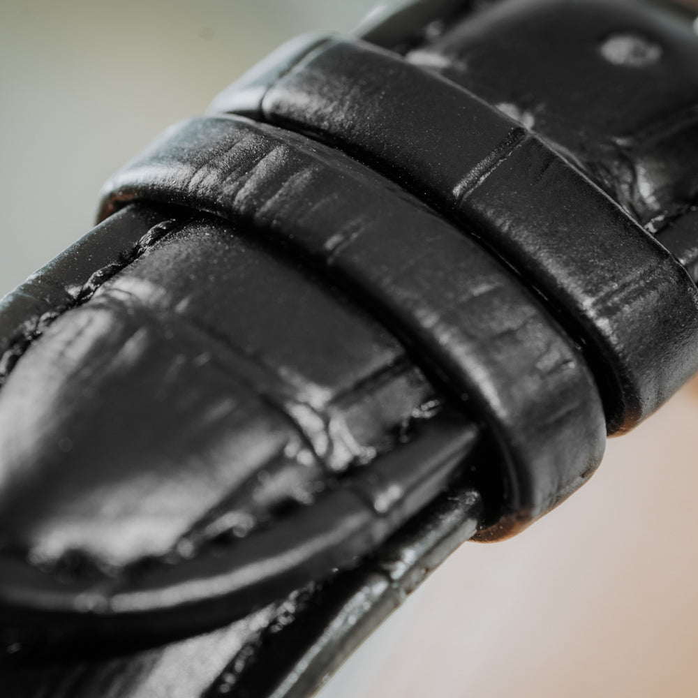 20mm Black Alligator Grain Leather Band For Men