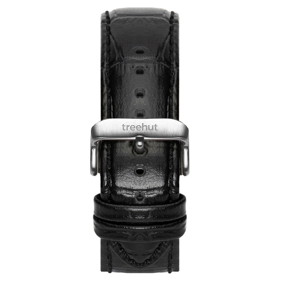 20mm Black Alligator Grain Leather Band For Men