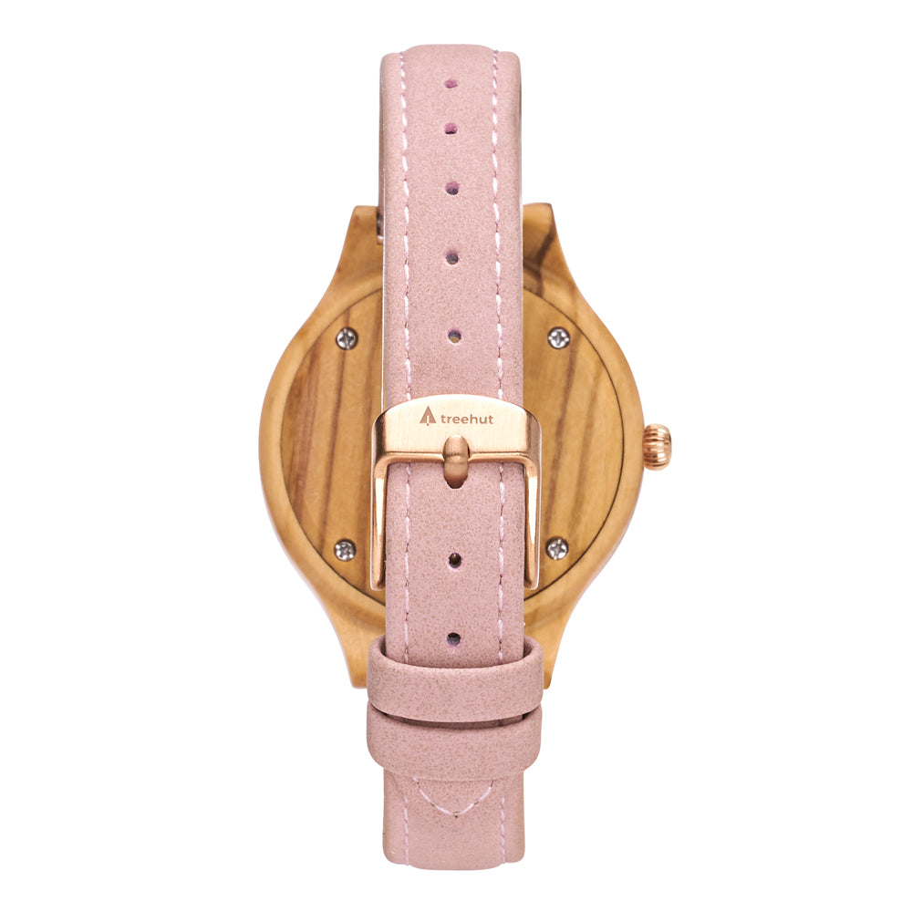 Emma Pearl Olive Rose Pink Women's Wooden Watch