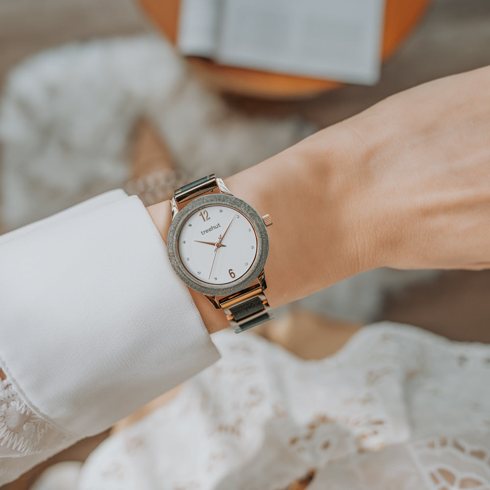 Constance Grey Maple Rose Gold Women's Stainless Steel Wooden Watch
