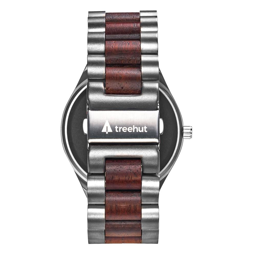 redwood watch with silver stainless steel