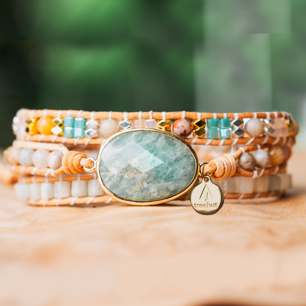 Amazonite Stone Triple Wrap Bracelet for Women