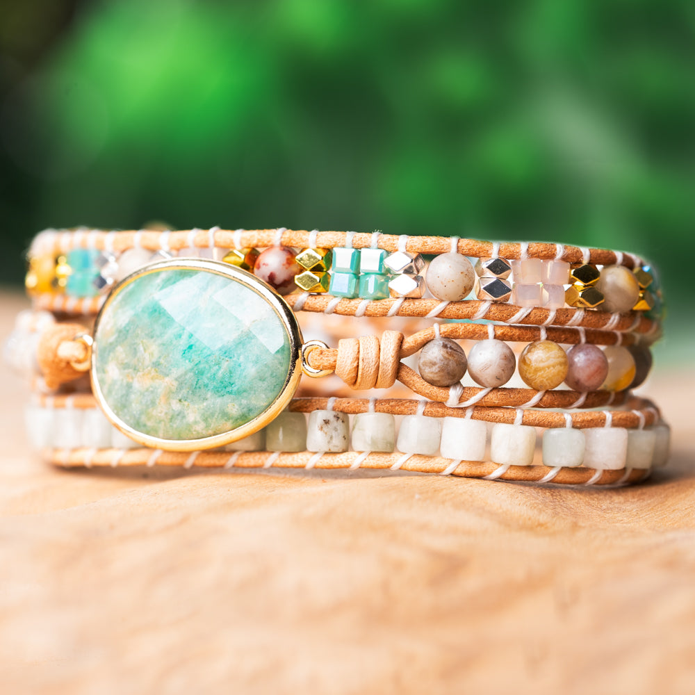 Amazonite Stone Triple Wrap Bracelet for Women