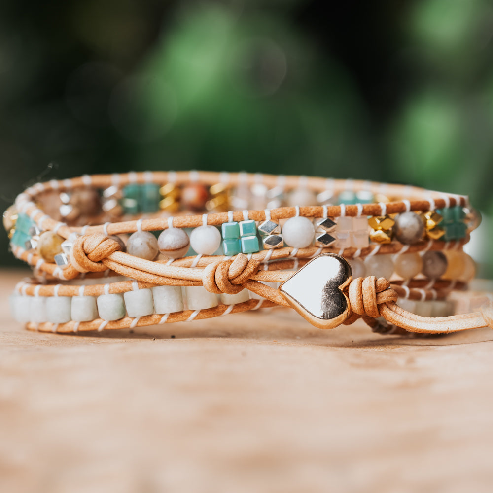 Amazonite Stone Triple Wrap Bracelet for Women