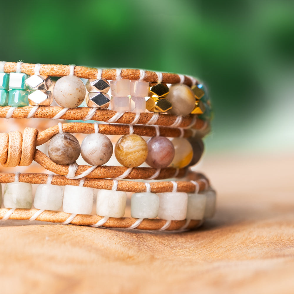 Amazonite Stone Triple Wrap Bracelet for Women
