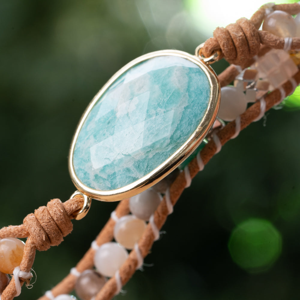 Amazonite Stone Triple Wrap Bracelet for Women
