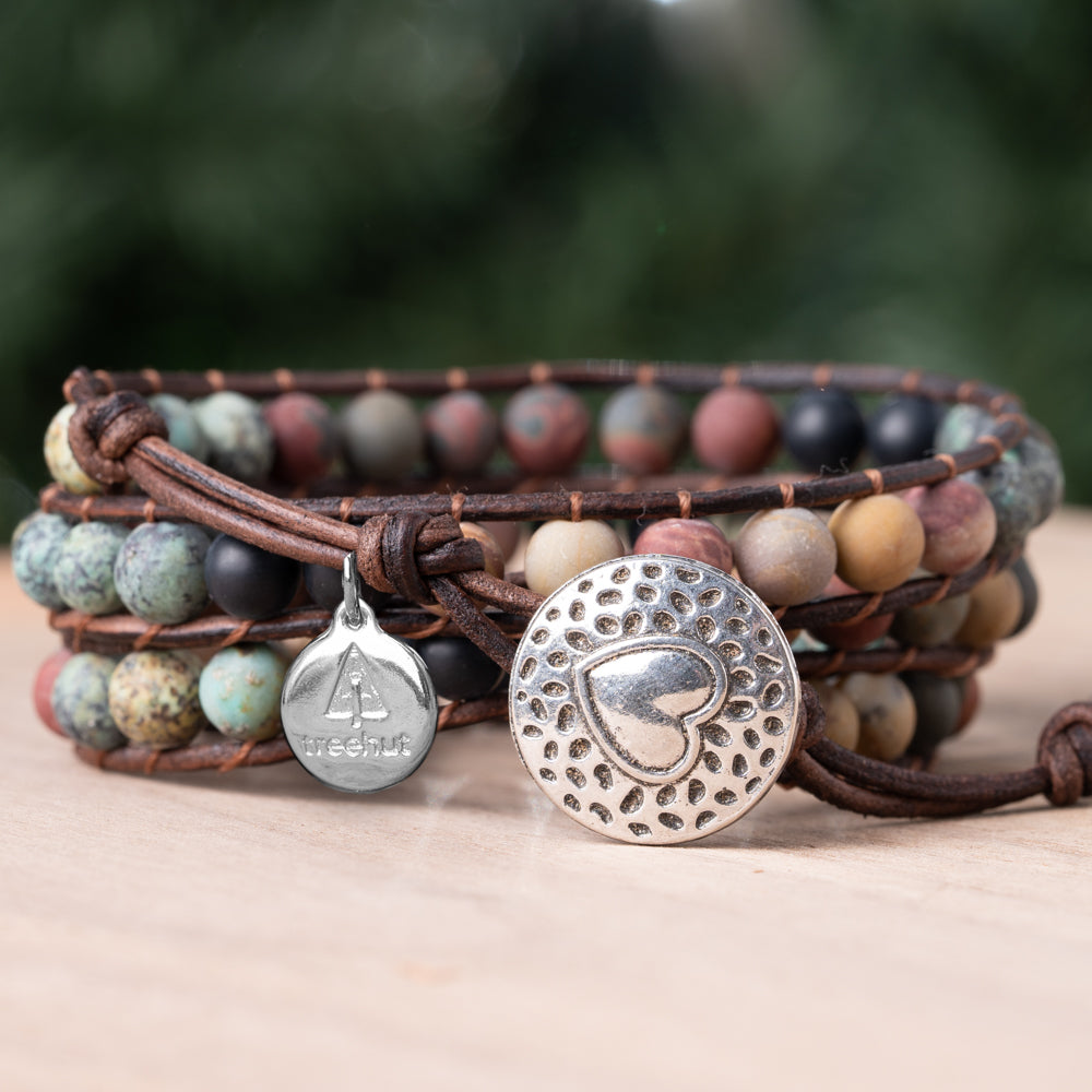 Natural stone bracelet with onyx and jasper beads. Meditation triple wrap bracelet for her