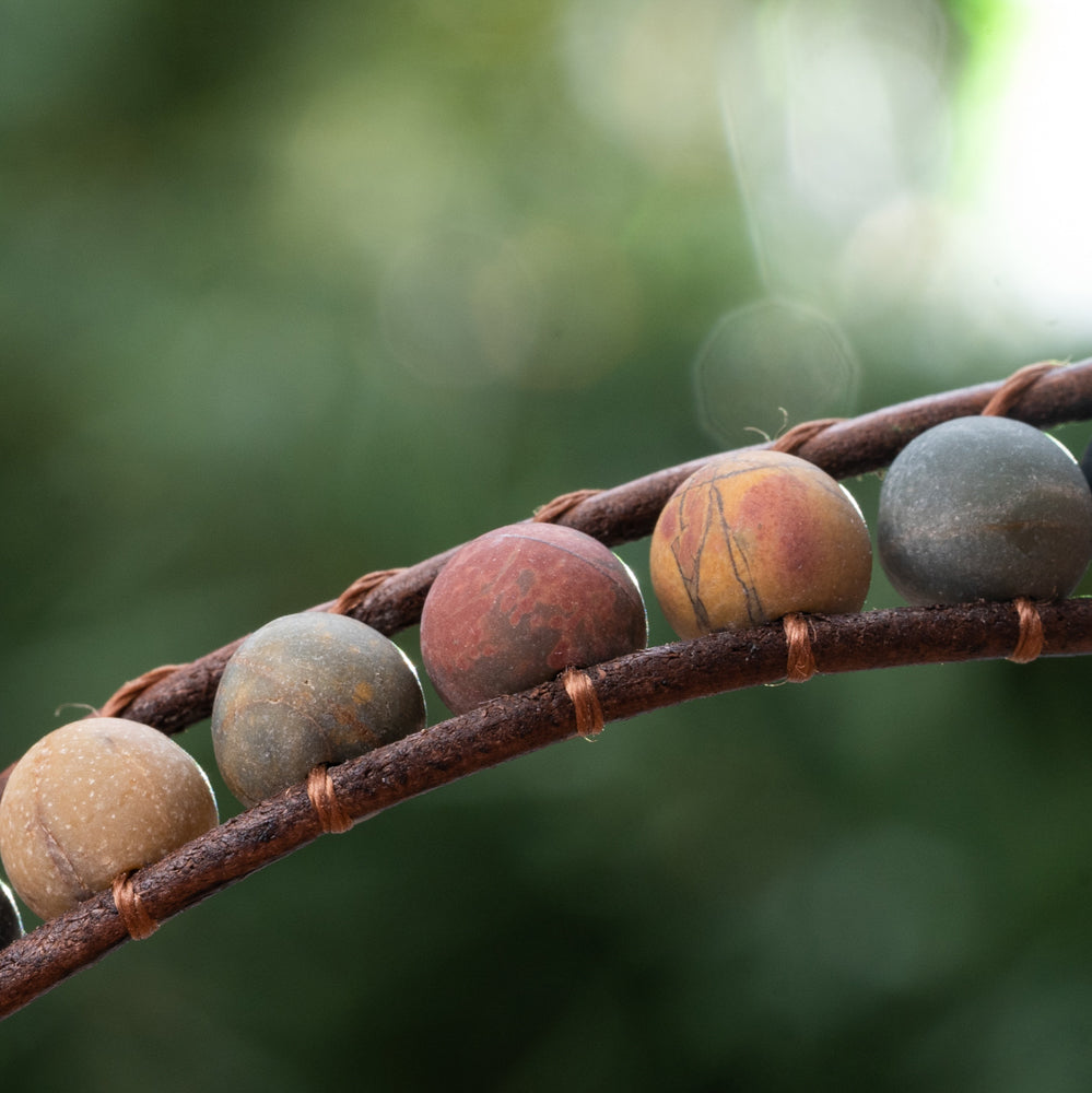 Natural jasper stone bracelet with triple leather wrap bracelet for her
