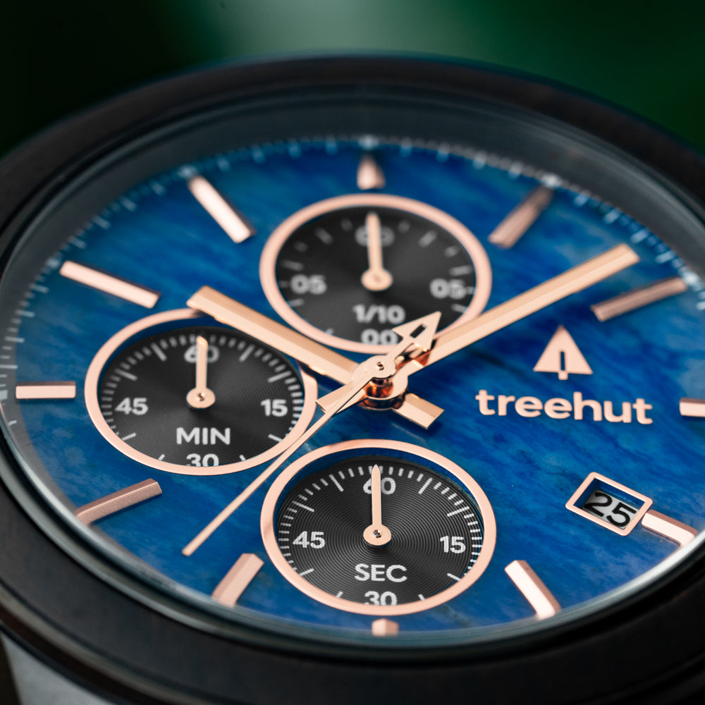 Quest Blue Marble Ebony Men's Wooden Watch