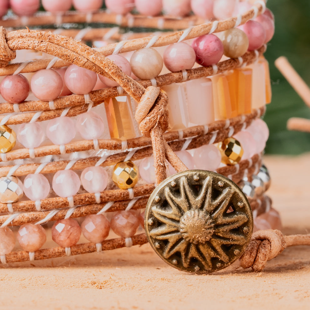 Pink and orange healing crystal bracelet. Love stone bracelet. Rose quartz bracelet. Handmade bracelet