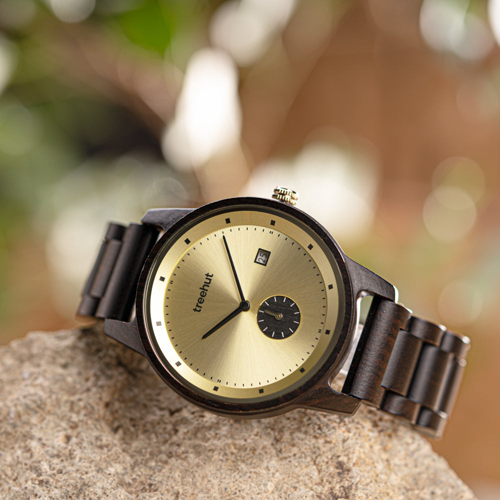 Couples Ebony Gold Couples Wooden Watch