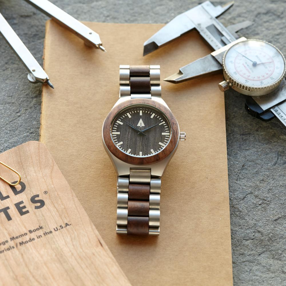 Classic Silver Stainless Walnut Theo Men's Wooden Watch