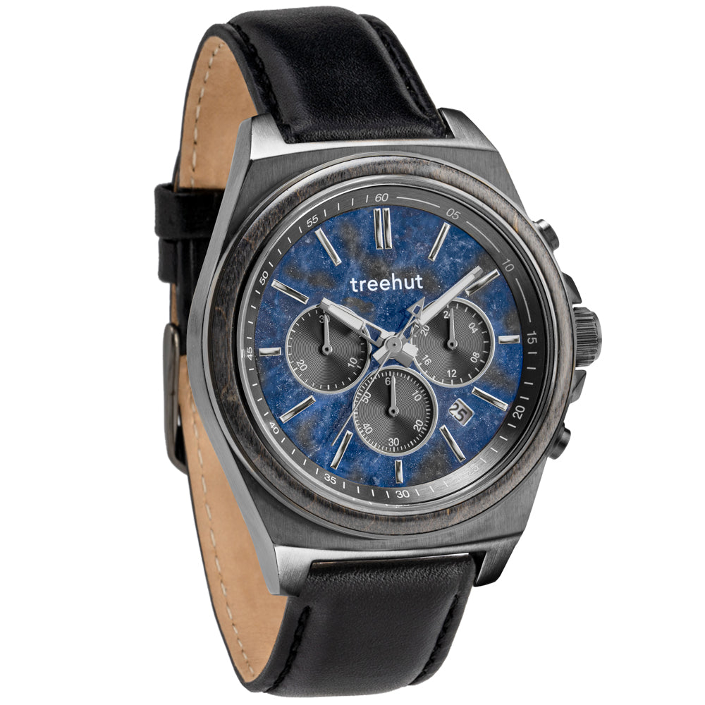 Aster Blue Marble Black Men's Chrono Stainless Steel Wooden Watch