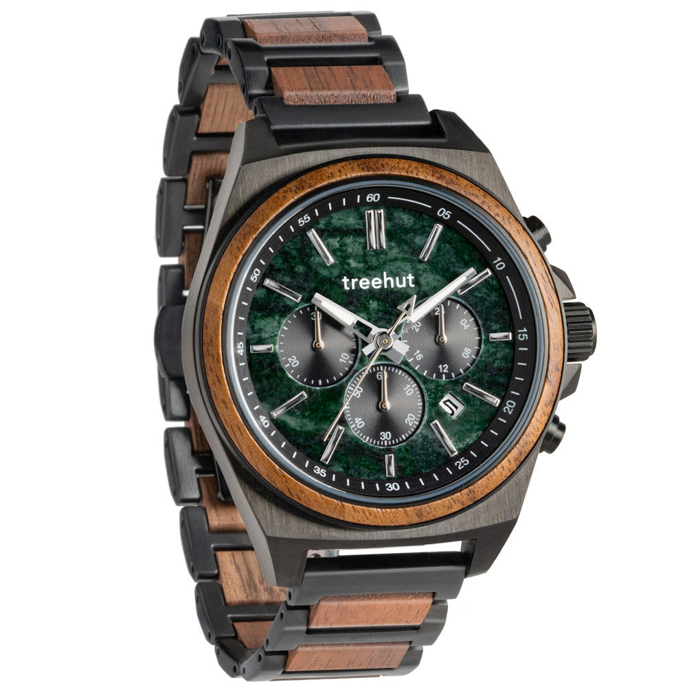 Aster Green Marble Walnut Men's Chrono Stainless Steel Wooden Watch