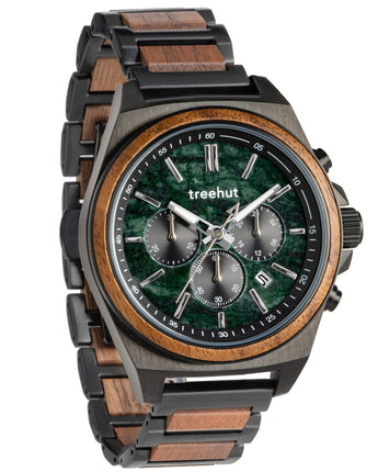 Aster Green Marble Walnut Men's Chrono Stainless Steel Wooden Watch